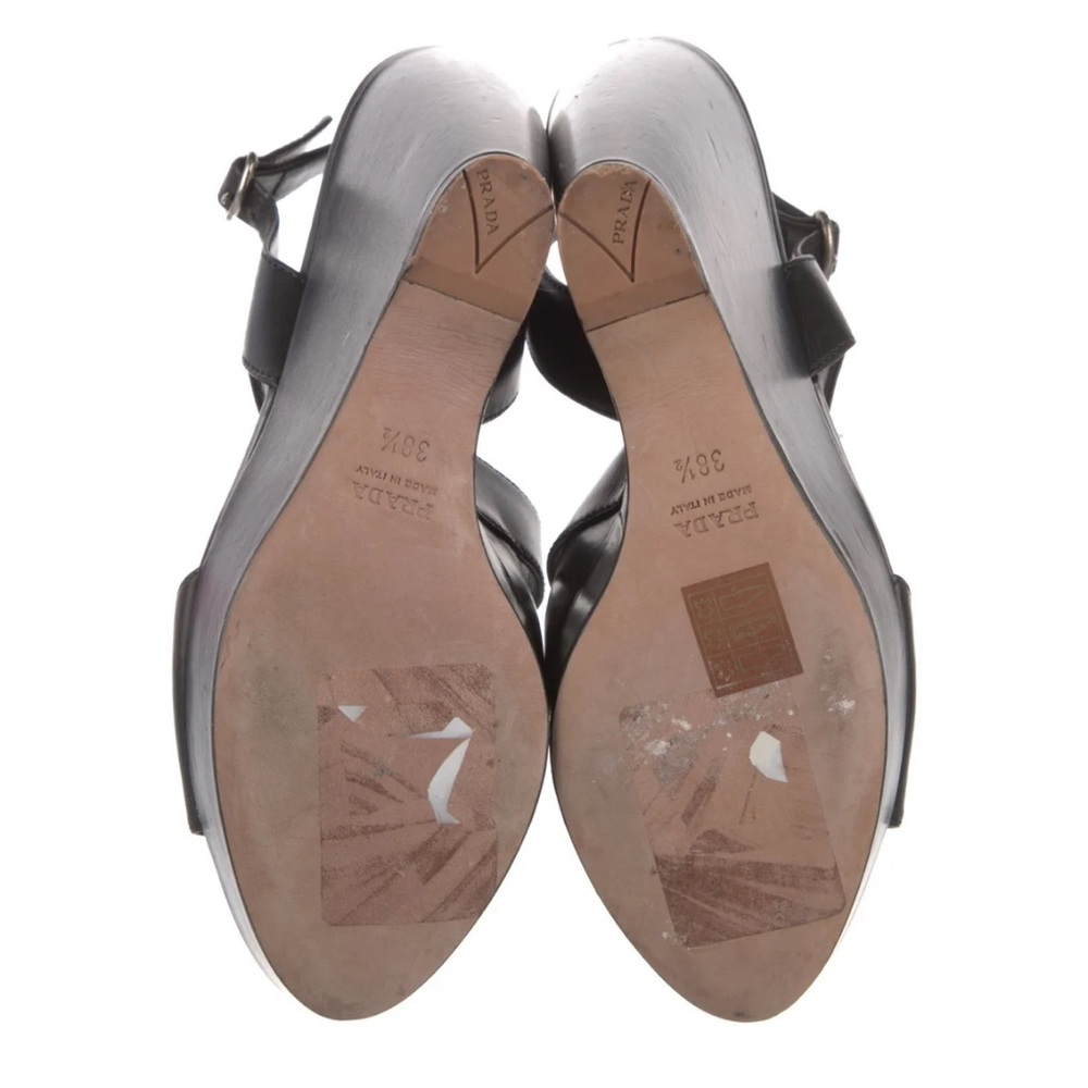 Prada Black Leather Slingback Wedge Sandals 38.5 - Picture 5 of 5